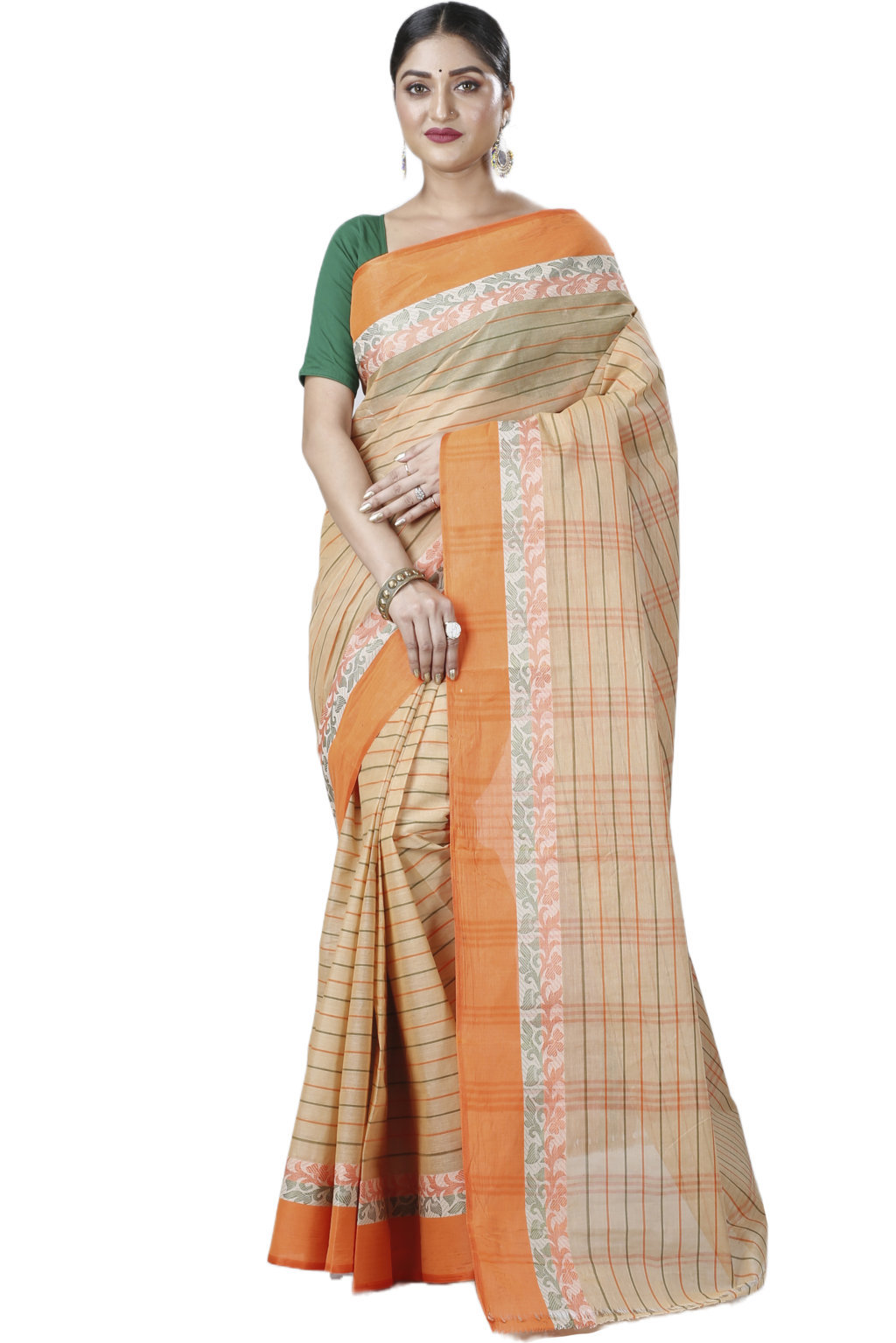 Orange Pure Cotton Subha Tant Saree (1085)